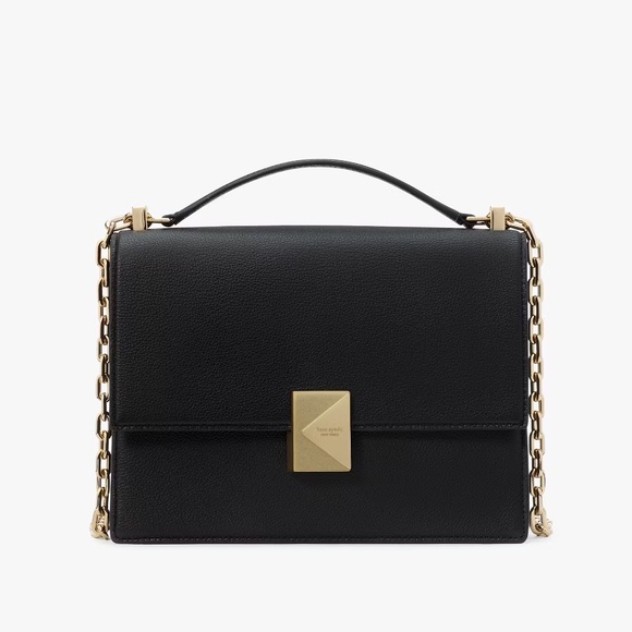 Kate Spade Black Deco Chain Convertible Shoulder Bag Pebble Leather - Picture 1 of 12